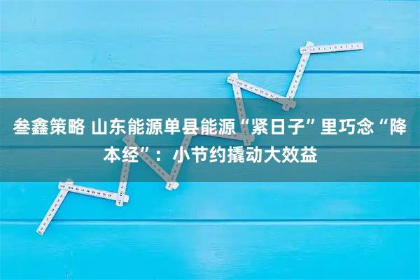 叁鑫策略 山东能源单县能源“紧日子”里巧念“降本经”：小节约撬动大效益