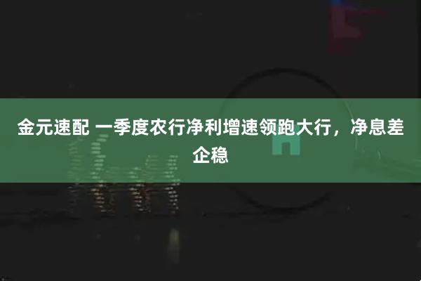 金元速配 一季度农行净利增速领跑大行，净息差企稳